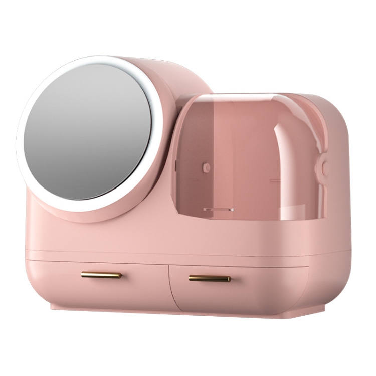 

Mirror Desktop Makeup And Dustproof Drawer Storage Box With LED Light, Colour: Pink LED Model