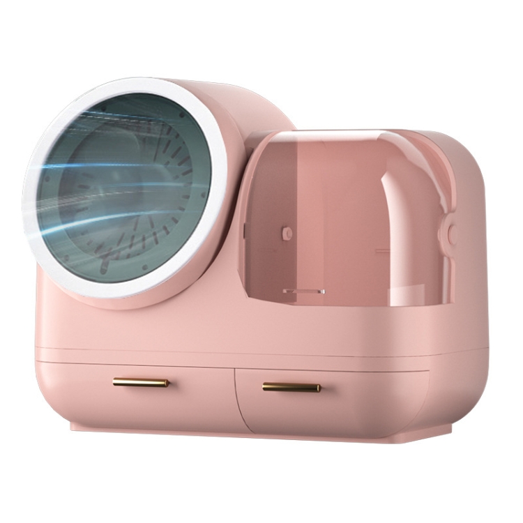 

Mirror Desktop Makeup And Dustproof Drawer Storage Box With LED Light, Colour: Pink LED + Fan Model