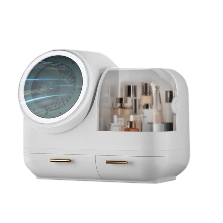 

Mirror Desktop Makeup And Dustproof Drawer Storage Box With LED Light, Colour: White LED + Fan Model