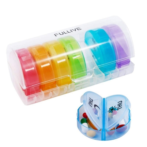 

One Week Use 14-compartment Mini Round Pill Box Travel Moisture-proof Portable Split Pill Box(Transparent Color)