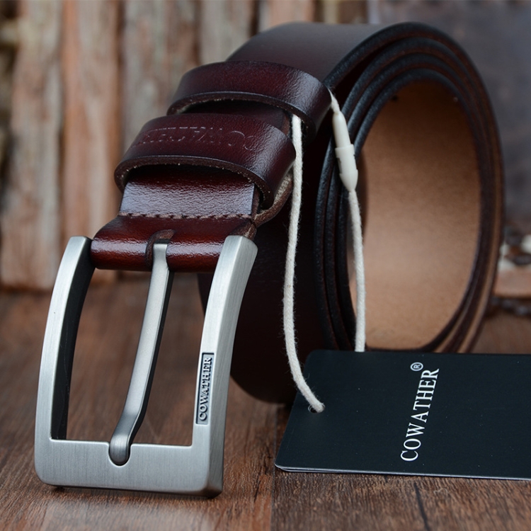

COWATHER XF004 Men Two-Layer Cowhide Business Casual Pin Buckle Belt, Length (cm): 115cm(Silver Buckle Coffee Color)