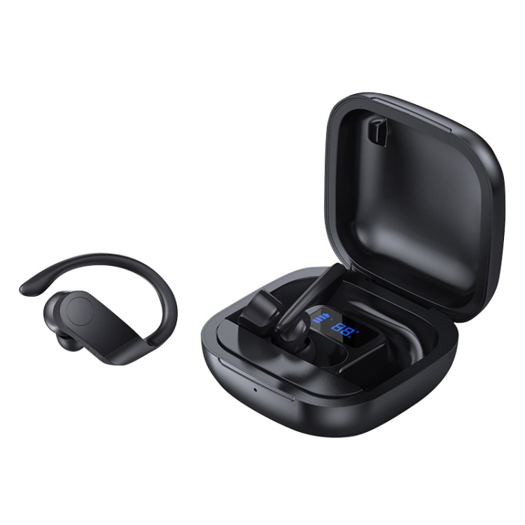 

W-04 Ear-mounted Waterproof TWS Wireless Bluetooth Sports Earphone, Colour: Black LED Display