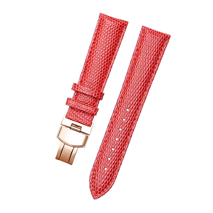 

Thin Watch Chain With Calfskin Lizard Pattern Strap, Size: Strap Width 12mm(Red Rose Gold Pull Buckle)