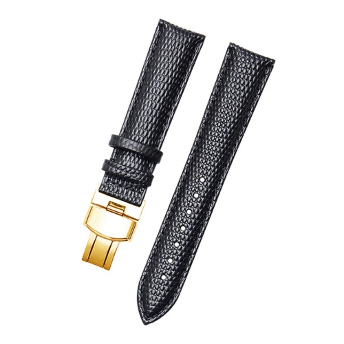 

Thin Watch Chain With Calfskin Lizard Pattern Strap, Size: Strap Width 14mm(Black Gold Pull Buckle)