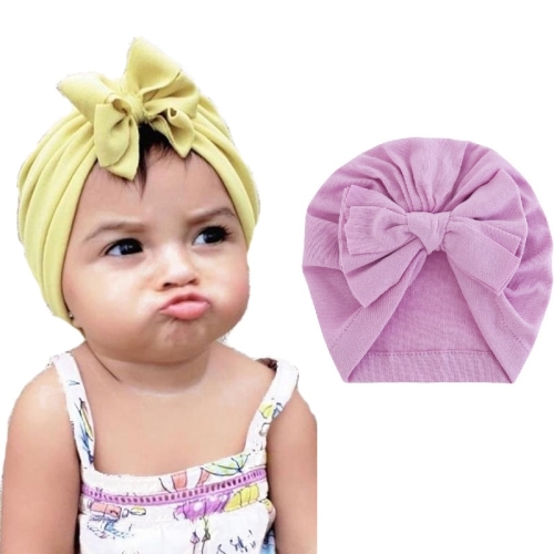 

3 PCS Baby Solid Color Cotton Hedging Cap Bowknot Turban Hat(Light Purple)