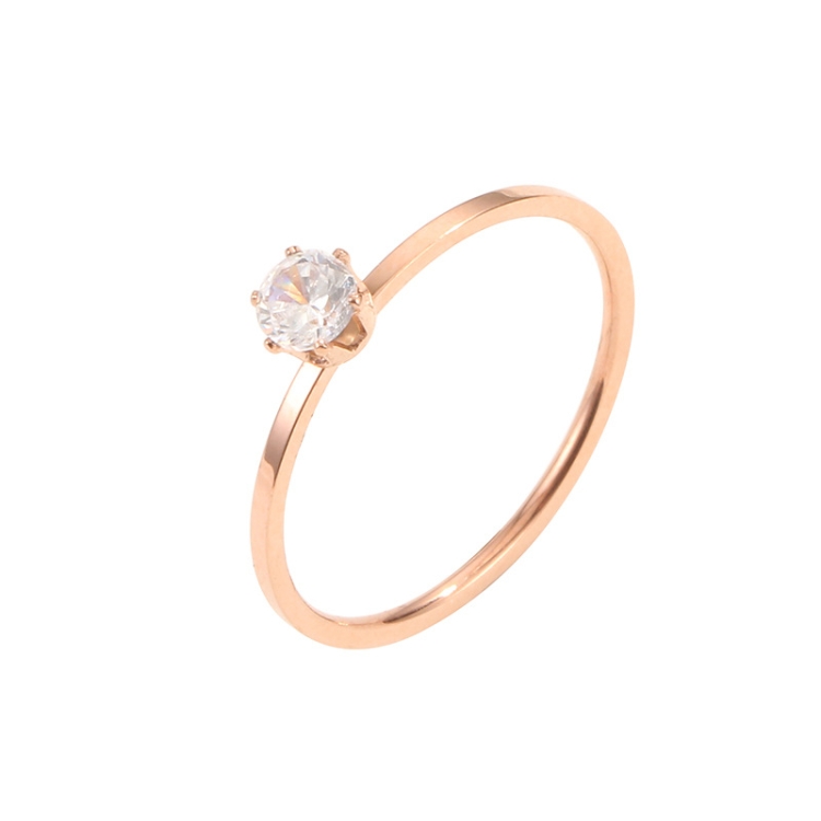 

3 PCS Very Fine Six-Claw Single Diamond Ring Diamond-Set Titanium Steel Women Ring, Size: US Size 3(Rose Gold)