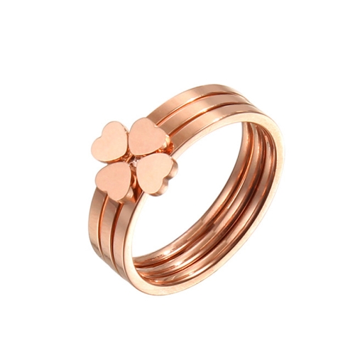 

2 PCS 3 In 1 Titanium Steel Peach Heart Combination Four-Leaf Clover Couple Ring, Size: US Size 5(Rose Gold)