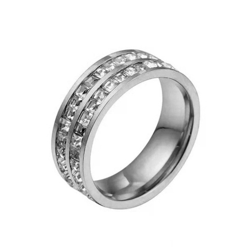 

2 PCS Girls Simple Titanium Steel Diamond Ring, Size: US Size 3(Double Row Silver)