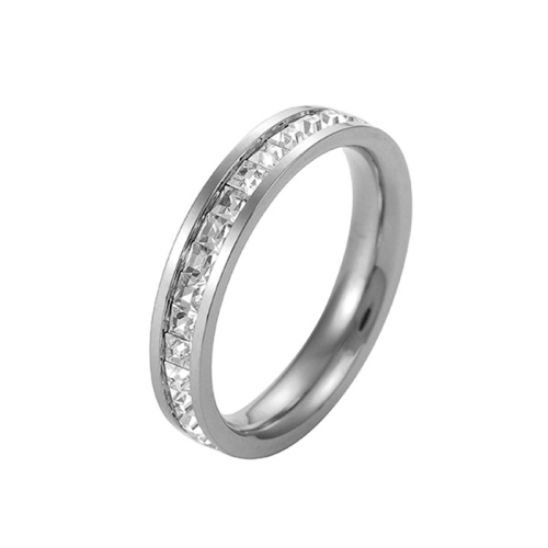 

2 PCS Girls Simple Titanium Steel Diamond Ring, Size: US Size 7(Single Row Silver)