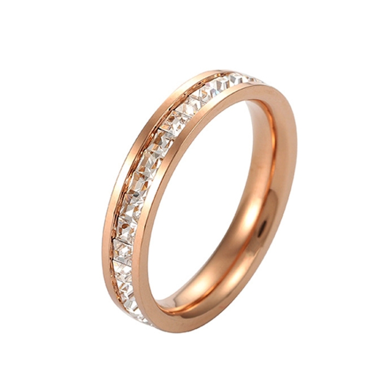 

2 PCS Girls Simple Titanium Steel Diamond Ring, Size: US Size 7(Single Row Rose Gold)