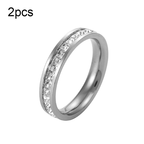 

2 PCS Girls Simple Titanium Steel Diamond Ring, Size: US Size 9(Single Row Silver)