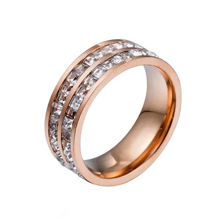 

2 PCS Girls Simple Titanium Steel Diamond Ring, Size: US Size 10(Double Row Rose Gold)