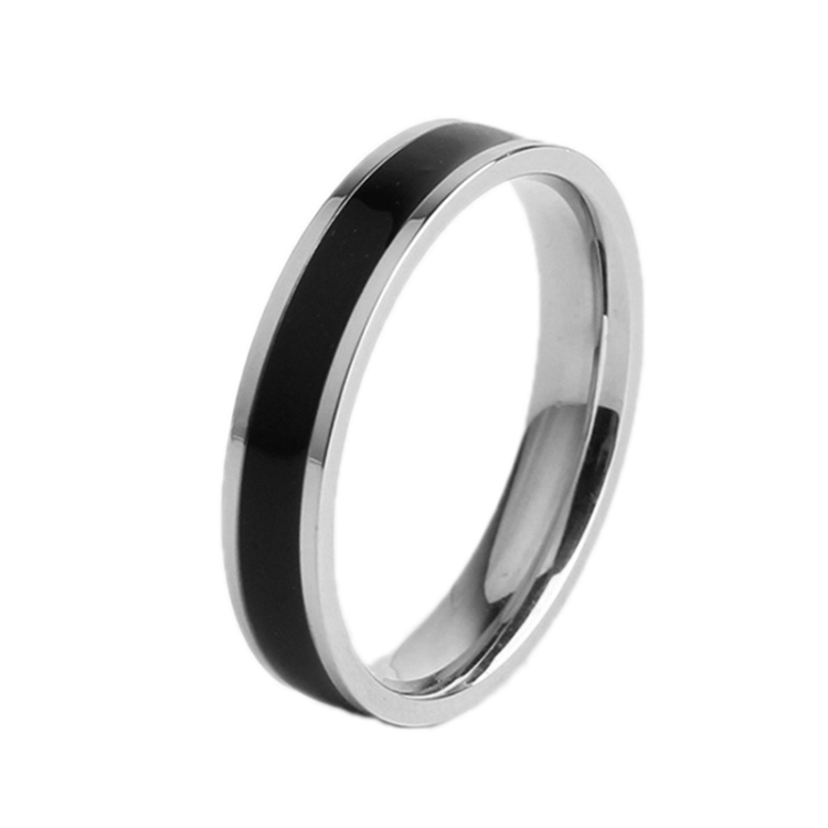 

4 PCS Simple Black White Epoxy Couple Ring Women Titanium Steel Ring Jewelry, Size: US Size 4(Black Glue Silver)