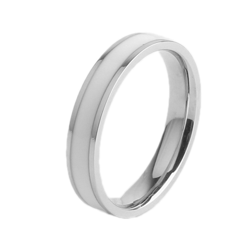 

4 PCS Simple Black White Epoxy Couple Ring Women Titanium Steel Ring Jewelry, Size: US Size 5(White Glue Silver)