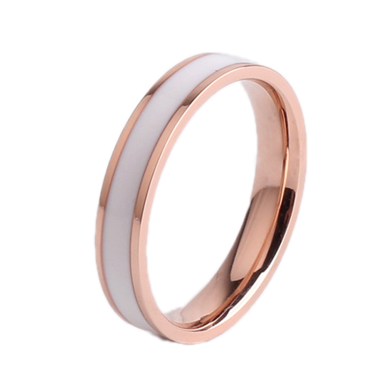

4 PCS Simple Black White Epoxy Couple Ring Women Titanium Steel Ring Jewelry, Size: US Size 10(White Glue Rose Gold)
