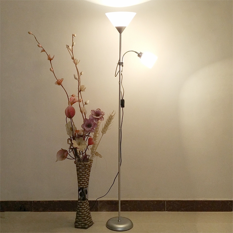 

Double Head LED Eye Protection Mother and Son Floor Lamp Living Room Bedroom Bedside Vertical Table Lamp CN Plug, Power:5 + 5 w(Silver)