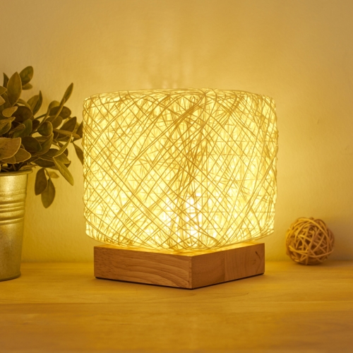 

USB Square Sepak Takraw Table Lamp Bedroom Bedside Decorative Light, Spec: Dimming Switch+Base(Beige)