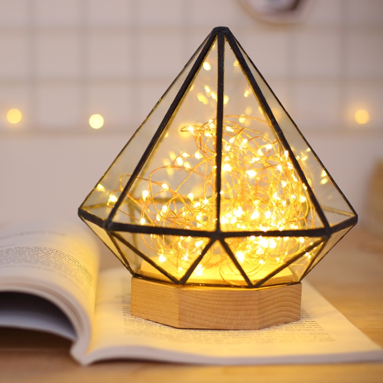 

Fireworks Polygonal Wooden Night Light Christmas Birthday Gift Table Lamp, Spec: Remote+Wired Control(Octagonal Diamond)