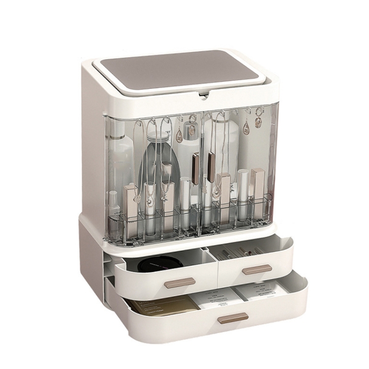 

Dust-Proof Drawer Type Cosmetic Storage Box Household Large-Capacity Desktop Lipstick Storage Box, Colour: LED Model White