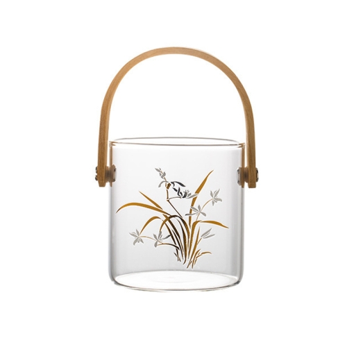 

Glass Storage Basket With Wooden Handle Household Dessert Jar, Colour: Orchid