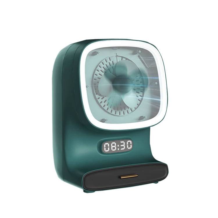 

Makeup Box LED Light Makeup Mirror Household Large-Capacity Cosmetic Rack, Size: Mirror + Fan(Green)