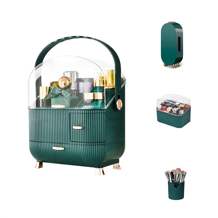 

Cosmetic Storage Box Household Desktop Dustproof Large-Capacity Lipstick Skin Care Product Rack, Colour: Green + Jewelry Box + Lipstick Box + Pen Brush