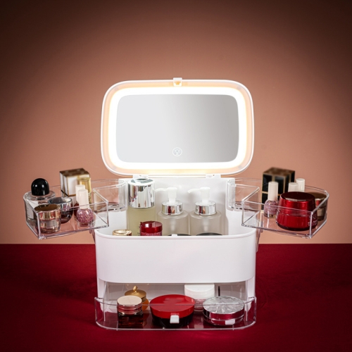 

Cosmetic Storage Box Dustproof Skin Care Products Desktop LED With Mirror Shelf, Colour: White Small LED Light Model