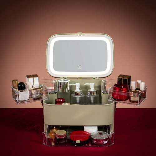

Cosmetic Storage Box Dustproof Skin Care Products Desktop LED With Mirror Shelf, Colour: Green Small LED Light Model