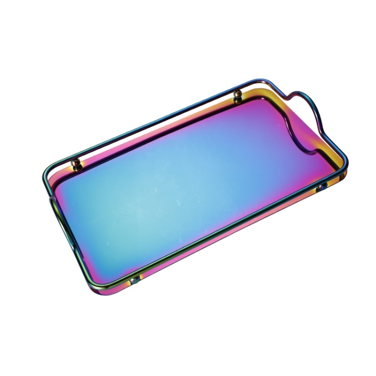 

Stainless Steel Binaural Tray Restaurant Tea Set Storage Tray(Mirror Colorful)