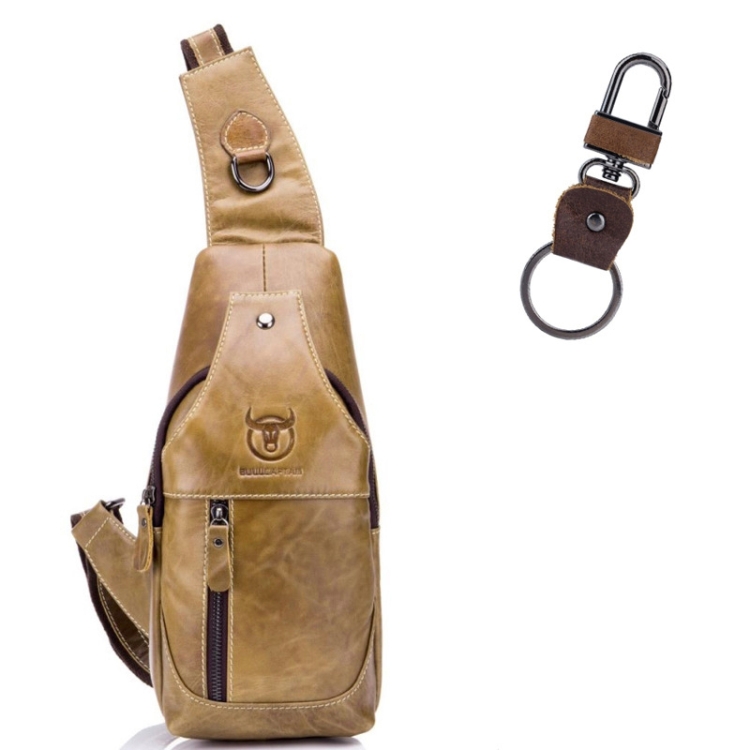 

BULL CAPTAIN 019 Retro Men Leather Crossbody Shoulder Bag First-Layer Cowhide Chest Bag, Colour: Yellow + Buckle + Bracket