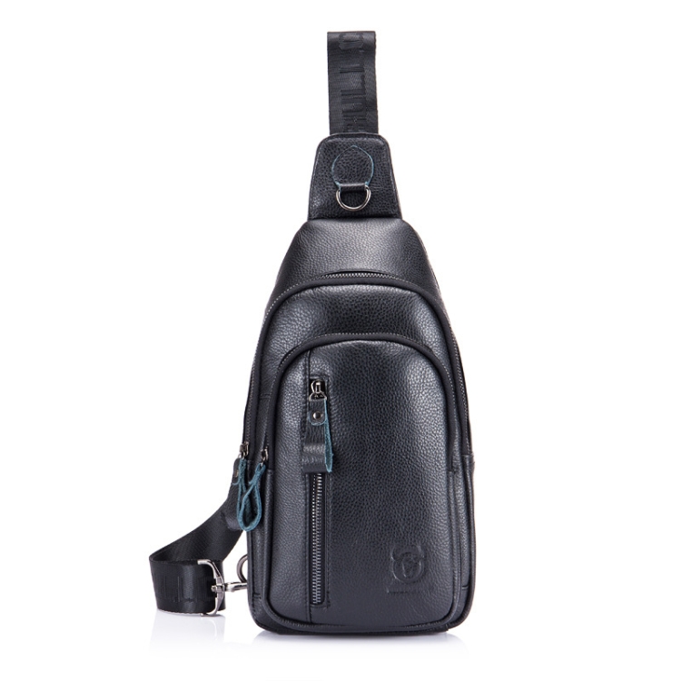 

BUFF CAPTAIN 100 Men Leather Crossbody Shoulder Bag First-Layer Cowhide Multi-Function Sports Casual Chest Bag(Black)