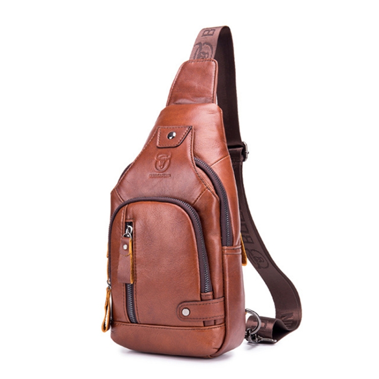 

BUFF CAPTAIN 129 First-Layer Cowhide Men Soft Chest Bag Outdoor Casual Large Capacity Messenger Bag(Red Brown)
