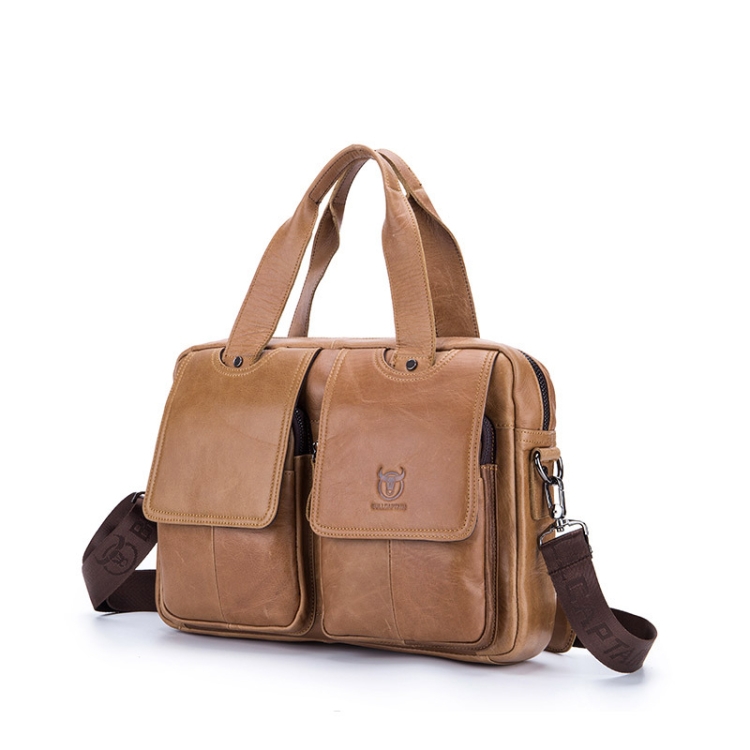 

BUFF CAPTAIN 042 Men Leather Multi-Function Shoulder Messenger Bag First-Layer Cowhide Portable Briefcase(Yellow Brown)