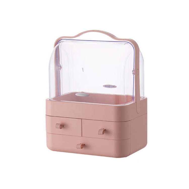

5999 Cosmetic Storage Box Dust-Proof Large-Capacity Household Desktop Organizer Skin Care Product Rack, Colour: Large Coral Pink