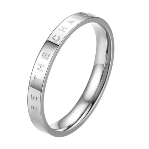 

3 PCS Fashion Simple Narrow BE THECHANGE Ring Electroplated 18k Titanium Steel Couple Ring, Size: 4 US Size(Silver)