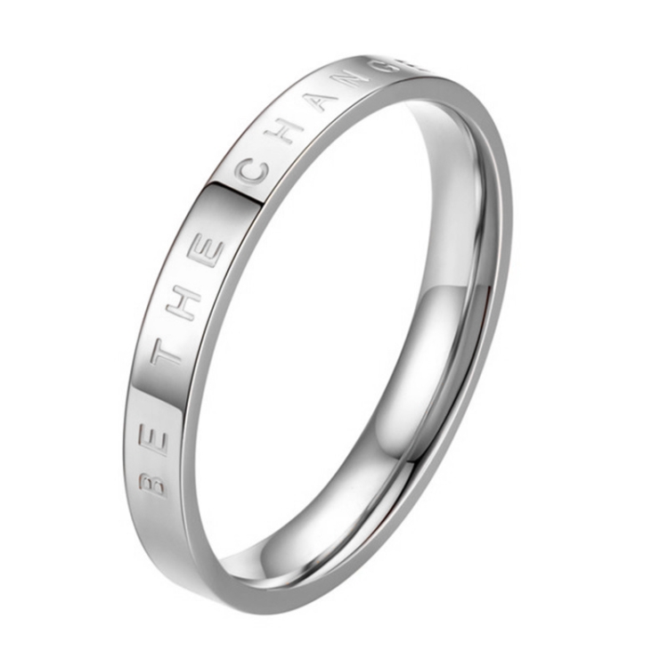 

3 PCS Fashion Simple Narrow BE THECHANGE Ring Electroplated 18k Titanium Steel Couple Ring, Size: 6 US Size(Silver)