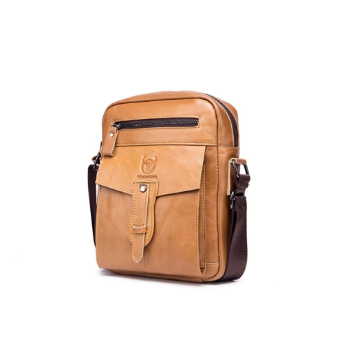 

BUFF CAPTAIN 053 Men Leather Shoulder Messenger Bag First-Layer Cowhide Large Capacity Briefcase, Specification： Small (Yellow Brown)