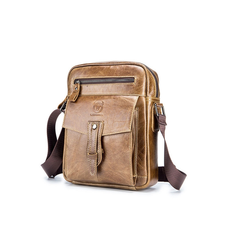 

BUFF CAPTAIN 053 Men Leather Shoulder Messenger Bag First-Layer Cowhide Large Capacity Briefcase, Specification： Small (Dark Brown)