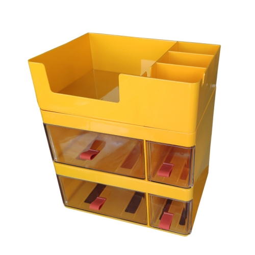 

Drawer-Type Desktop Storage Box Divided Multi-Layer Jewelry Box, Specifications： 2 Layer + Cover (Yellow Translucent)