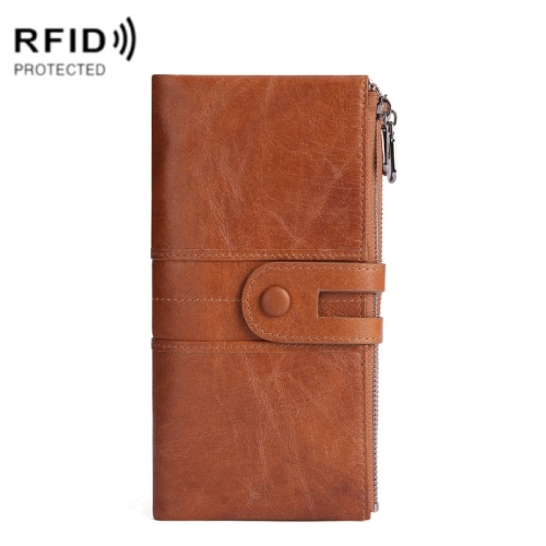 

Retro Ladies RFID Wallet Leather Long Mobile Phone Bag(Brown)
