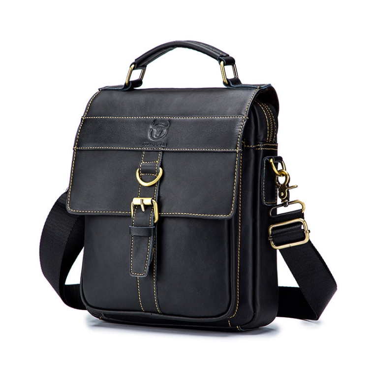 

BUFF CAPTAIN 302 First-Layer Cowhide Men Casual Shoulder Bag Leather Retro Briefcase(Obsmetrical Black)