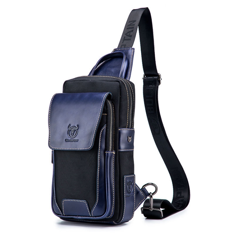 

BUFF CAPTAIN 9999 Leather Men Chest Bag First-Layer Cowhide Casual Shoulder Bag, Colour: Blue Black