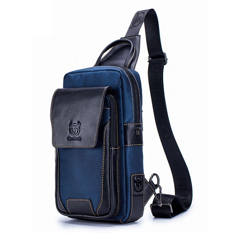 

BUFF CAPTAIN 9999 Leather Men Chest Bag First-Layer Cowhide Casual Shoulder Bag, Colour: Black Leather Blue