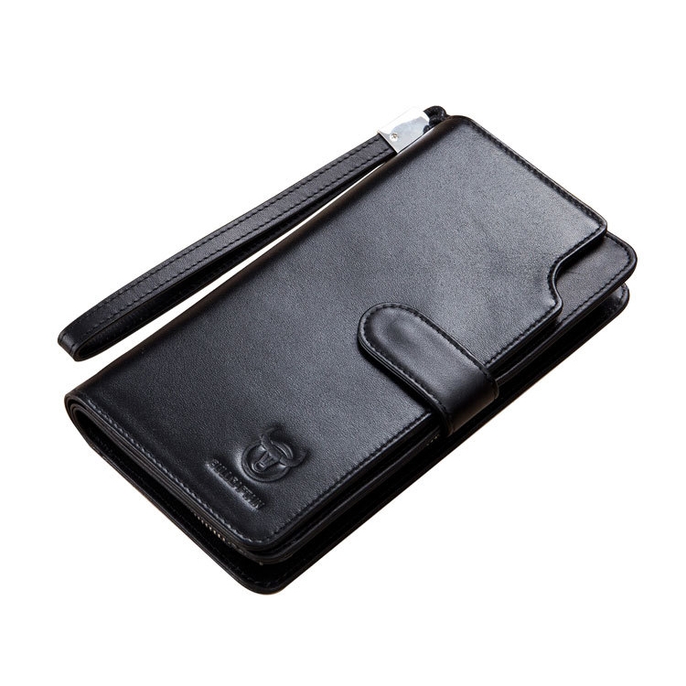 

BULL CAPTAIN 028 Man Leather Long Buckle Wallet Retro Cowhide Multi-Function Wallet(Black)