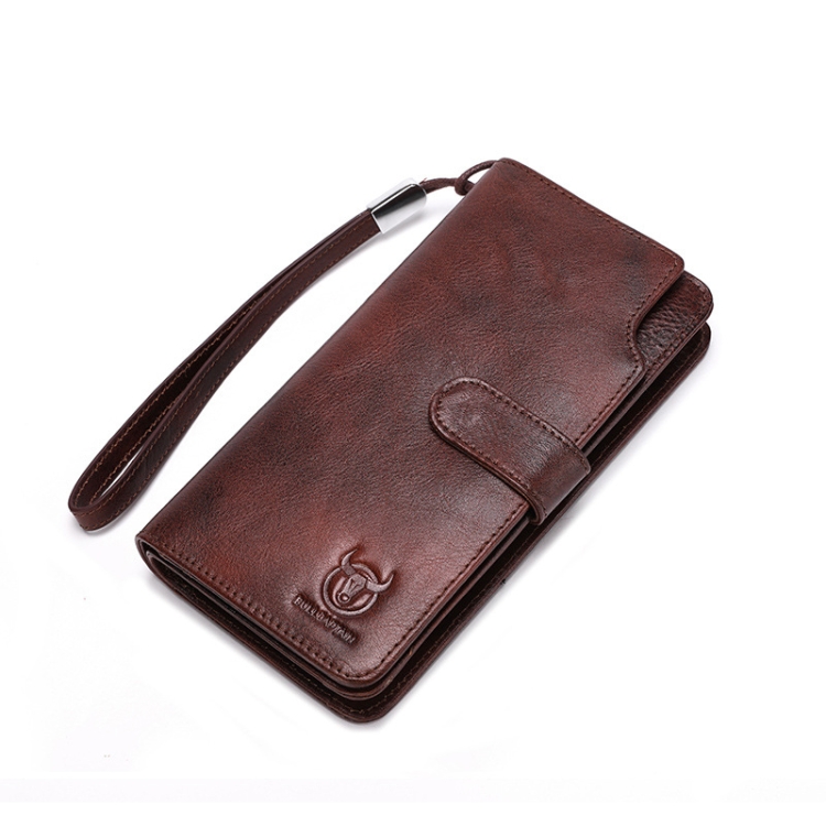 

BULL CAPTAIN 028 Man Leather Long Buckle Wallet Retro Cowhide Multi-Function Wallet(Brown)