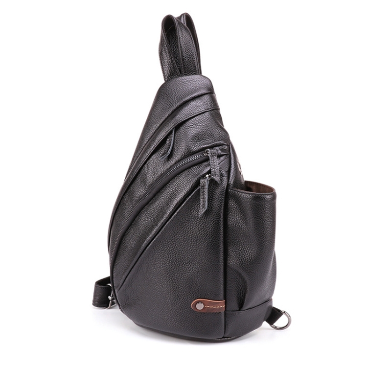 

6410 Men Cycling Crossbody Chest Bag Large-Capacity Leather Single-shoulder Bag(Back Litchi Texture)