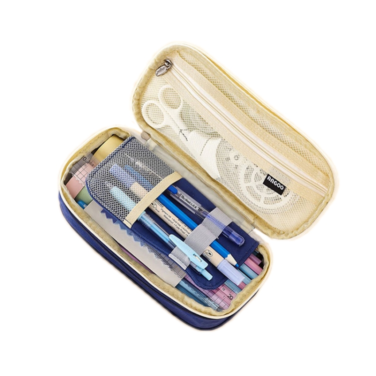 Angoo Cotton And Linen Large Capacity Pencil Stationery Bag(572 Navy / Beige)