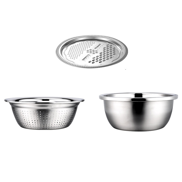 

3 in 1 Thickened Stainless Steel Multifunctional Grater Kitchen Draining And Washing Basin Set(28cm)