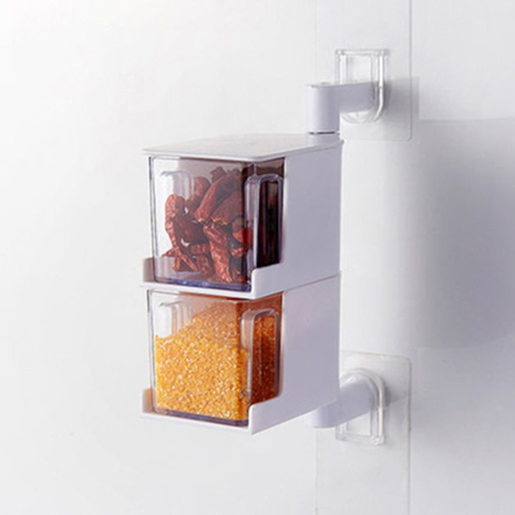 

RP-042 Household Wall-mounted Rotating No Drilling Transparent Seasoning Box White, Size:Two Grids