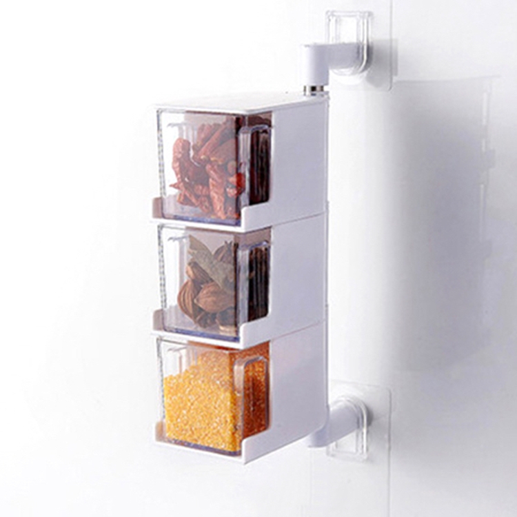 

RP-042 Household Wall-mounted Rotating No Drilling Transparent Seasoning Box White, Size:Three Grids
